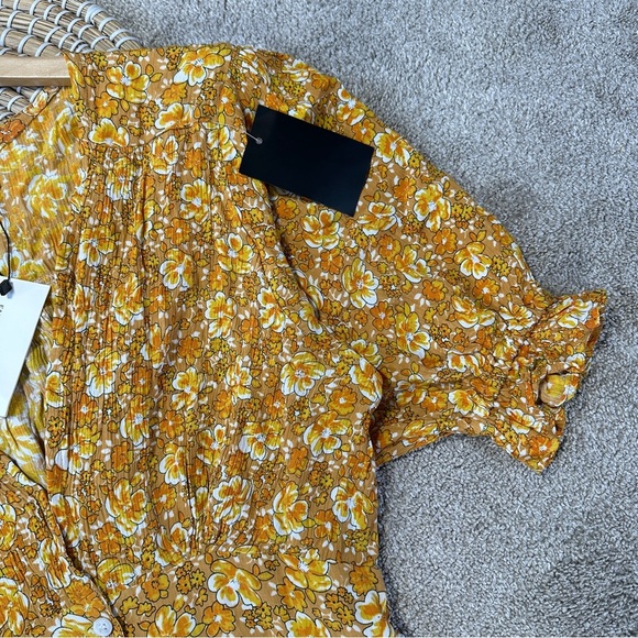 NWT Faithfull the Brand Rafa Dress V-Neck Puff Sleeve Saffron Delphine Floral 4 - Picture 6 of 14